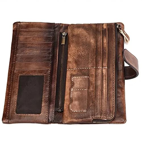 Hebetag Genuine Leather Long Wallet Clutch Purse with 18 Card Slots & Wrist Strap | Brown thumbnail 5