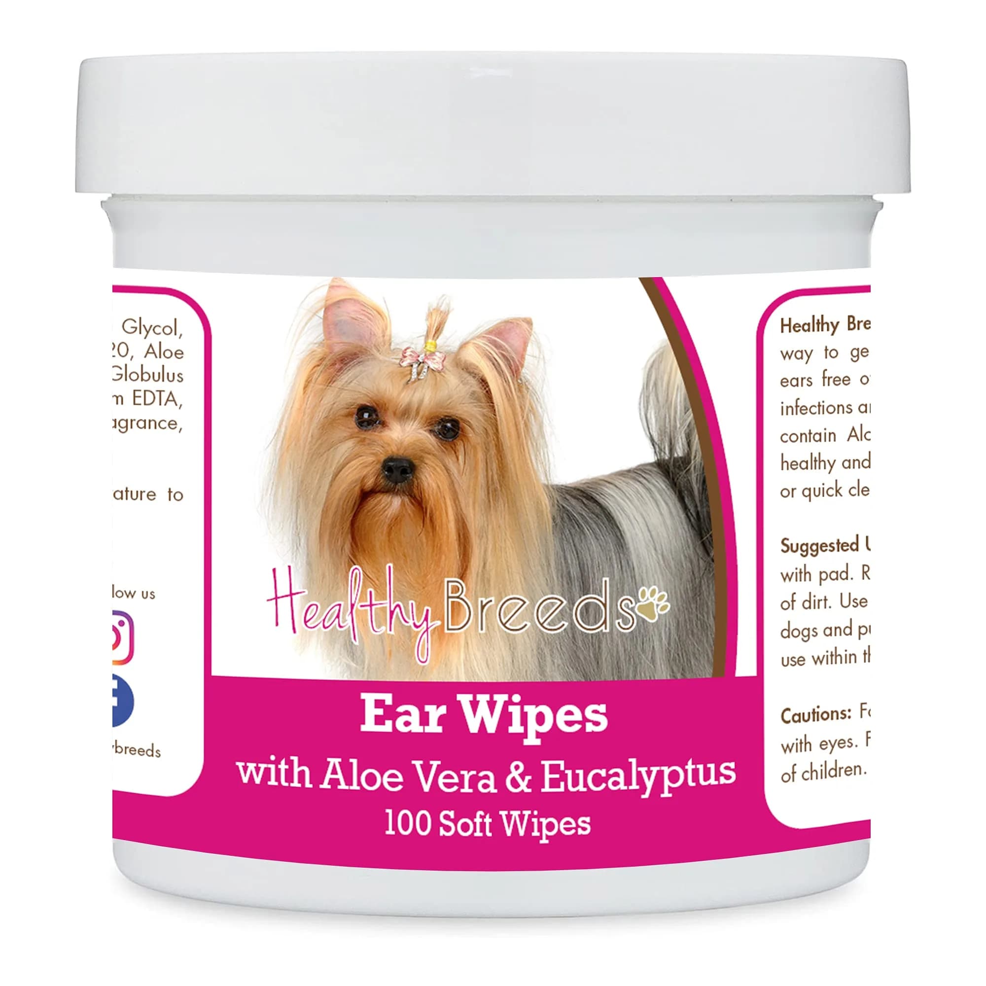 Healthy Breeds Yorkshire Terrier Ear Cleaning Wipes with Aloe & Eucalyptus 100 Count | Gentle Ear Care for Dogs — White