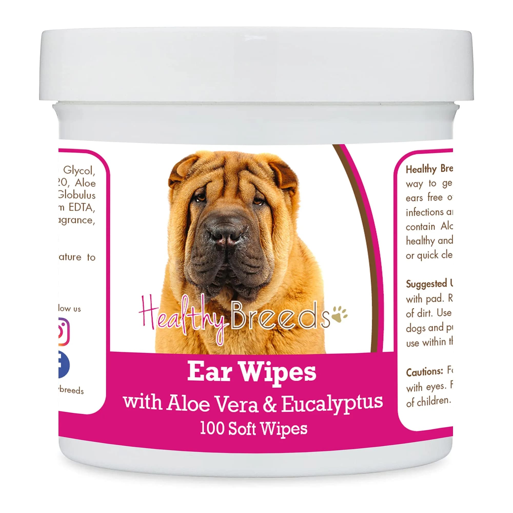 Healthy Breeds Chinese Shar Pei Ear Cleaning Wipes with Aloe & Eucalyptus 100 Count | Gentle Ear Care for Dogs — White