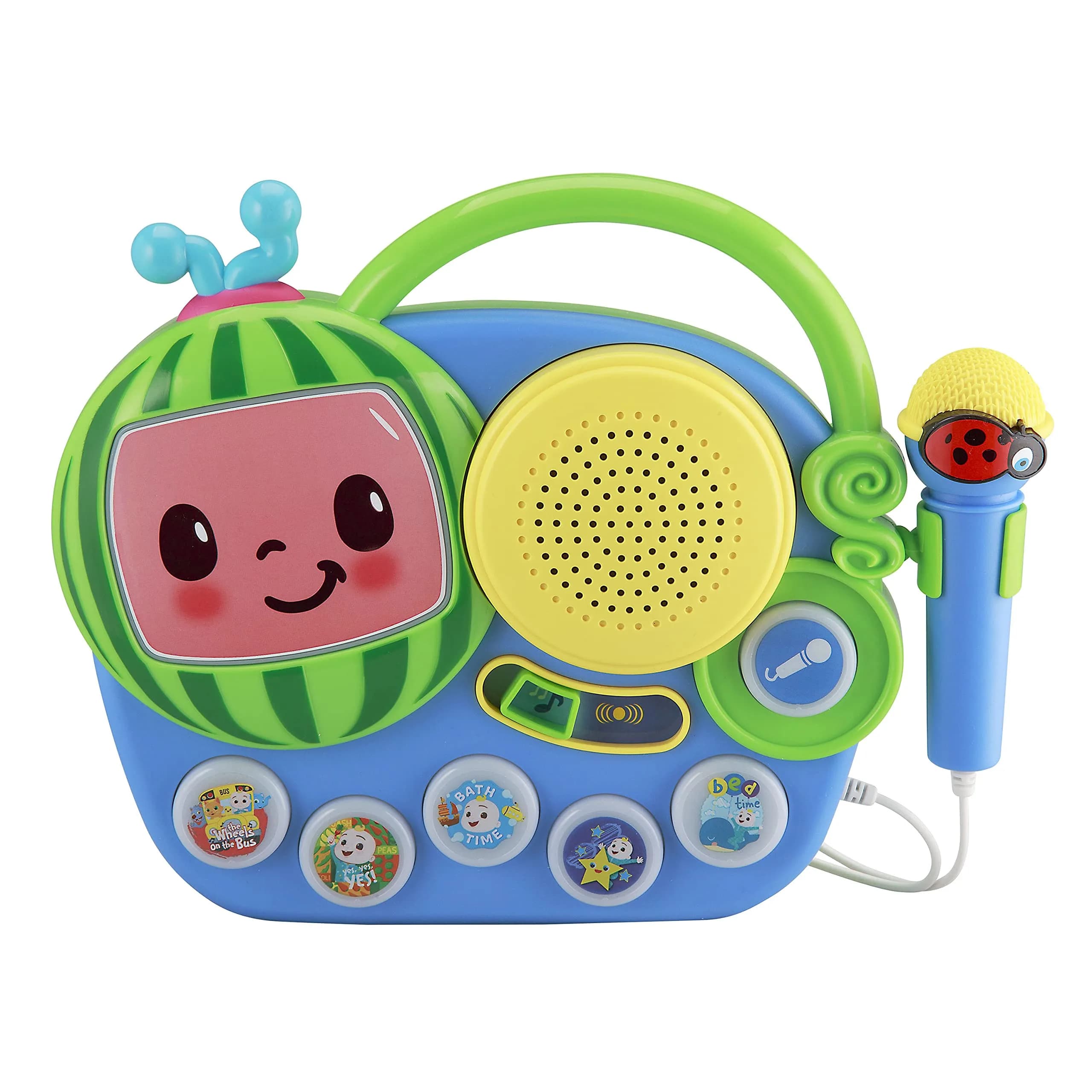 eKids Cocomelon Toy Singalong Boombox with Microphone and Built-in Music | Toddler Musical Toy for Fans of Cocomelon (10.63 x 2.24 x 8.7 inches)