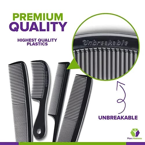 Mars Wellness Black 4 Piece Professional Comb Set | Detangling, Styling, and Grooming thumbnail 2