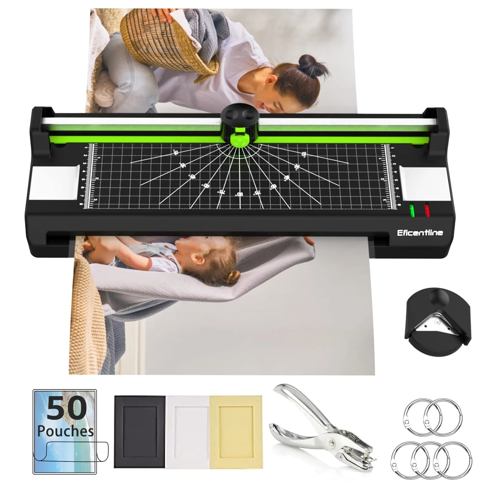 Eficentline Green A3 Laminator Machine with 50 Pouches, Trimmer & Corner Rounder | 330mm Width - main product image