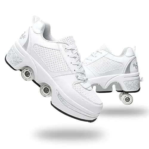 Deformation Roller Skates White Silver | 2-in-1 Outdoor Deformed Shoes with Wheels (US 5.5) thumbnail 1
