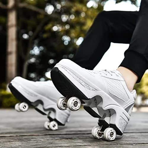 Deformation Roller Skates White Silver | 2-in-1 Outdoor Deformed Shoes with Wheels (US 5.5) thumbnail 4