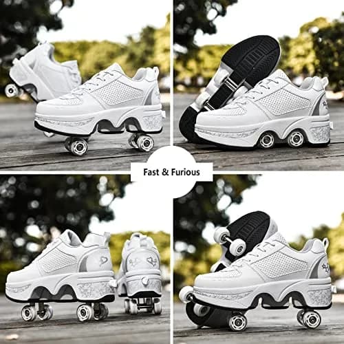 Deformation Roller Skates White Silver | 2-in-1 Outdoor Deformed Shoes with Wheels (US 5.5) thumbnail 5