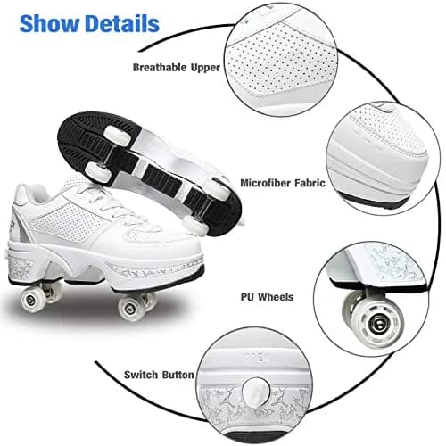 Deformation Roller Skates White Silver | 2-in-1 Outdoor Deformed Shoes with Wheels (US 5.5) thumbnail 6