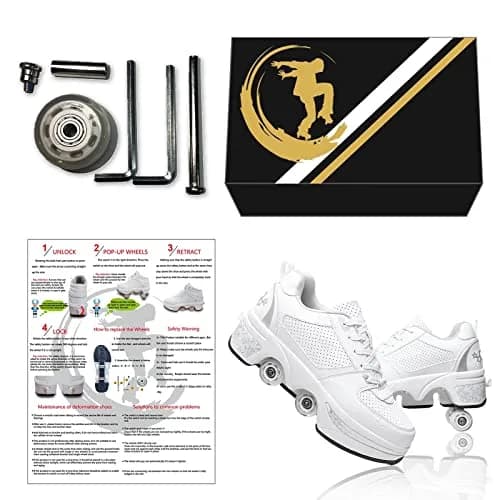 Deformation Roller Skates White Silver | 2-in-1 Outdoor Deformed Shoes with Wheels (US 5.5) thumbnail 7