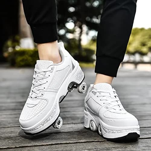 Deformation Roller Skates White Silver | 2-in-1 Outdoor Deformed Shoes with Wheels (US 5.5) thumbnail 2