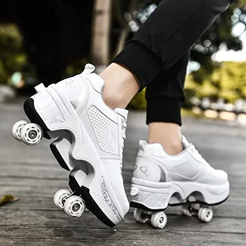 Deformation Roller Skates White Silver | 2-in-1 Outdoor Deformed Shoes with Wheels (US 5.5) thumbnail 3