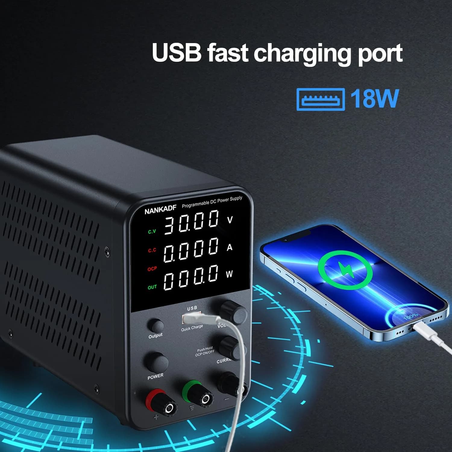 NANKADF 30V 10A Black DC Power Supply | Precise Encoder Knob & USB Quick-Charge - view 5