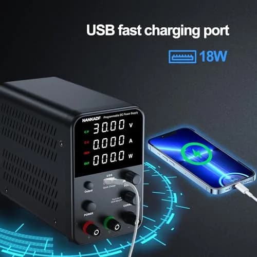 NANKADF 30V 10A Black DC Power Supply | Precise Encoder Knob & USB Quick-Charge thumbnail 5