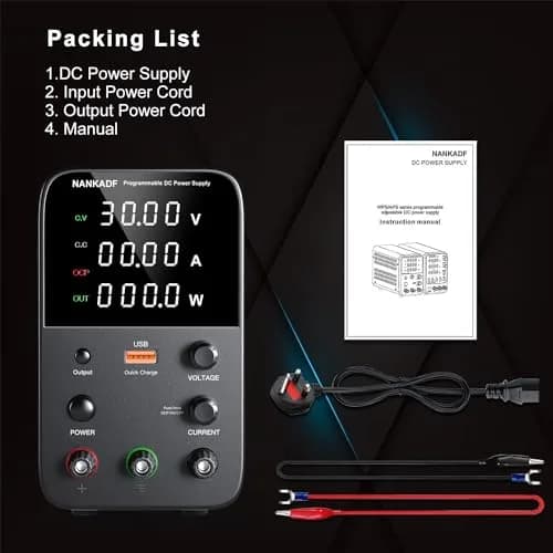 NANKADF 30V 10A Black DC Power Supply | Precise Encoder Knob & USB Quick-Charge thumbnail 6