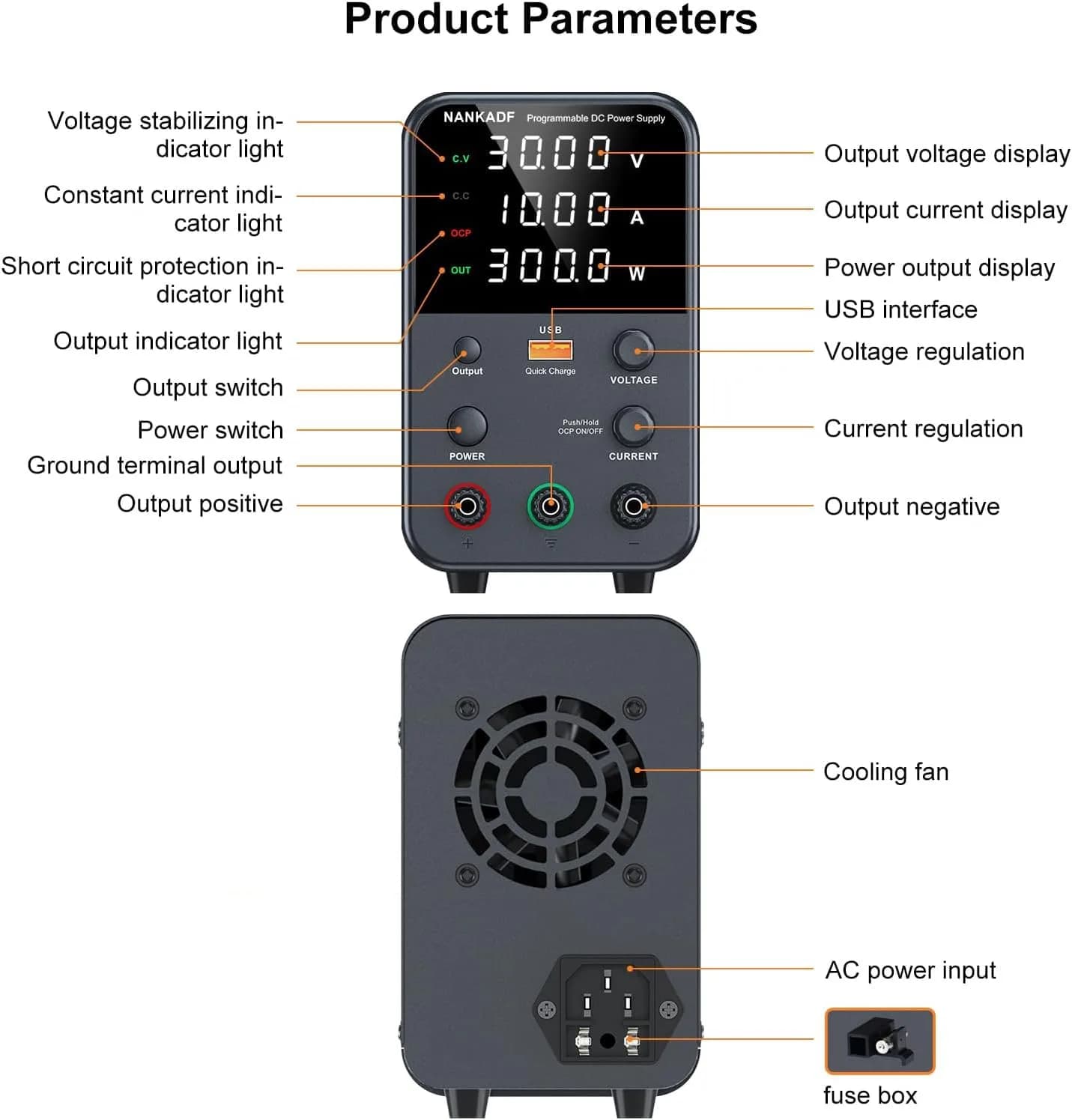 NANKADF 30V 10A Black DC Power Supply | Precise Encoder Knob & USB Quick-Charge - view 7