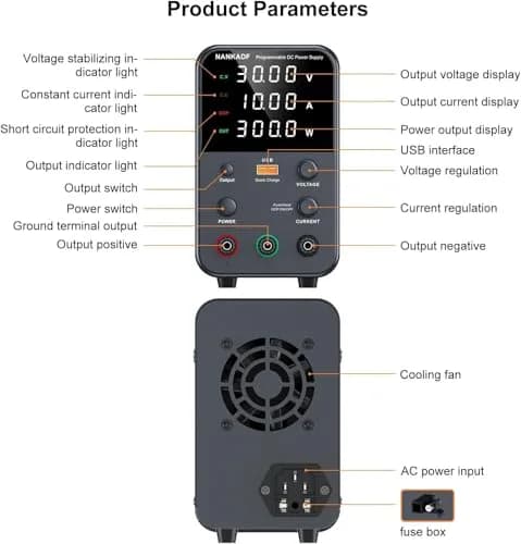 NANKADF 30V 10A Black DC Power Supply | Precise Encoder Knob & USB Quick-Charge thumbnail 7