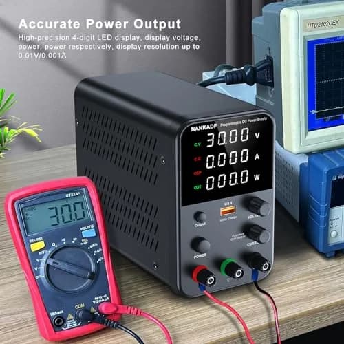 NANKADF 30V 10A Black DC Power Supply | Precise Encoder Knob & USB Quick-Charge thumbnail 2