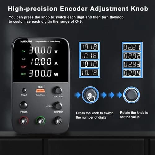 NANKADF 30V 10A Black DC Power Supply | Precise Encoder Knob & USB Quick-Charge thumbnail 3