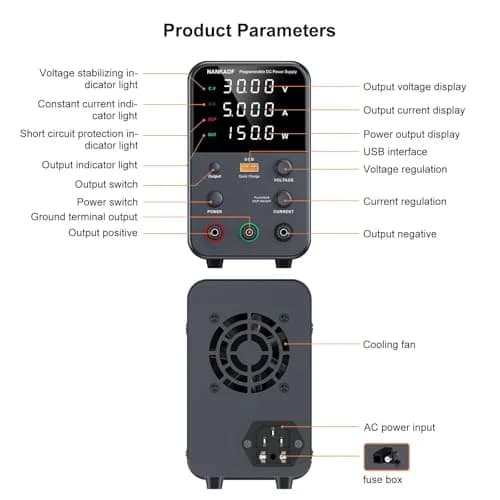 NANKADF 30V 5A Black Bench Power Supply | Precise Encoder Knob & USB Fast Charging thumbnail 7