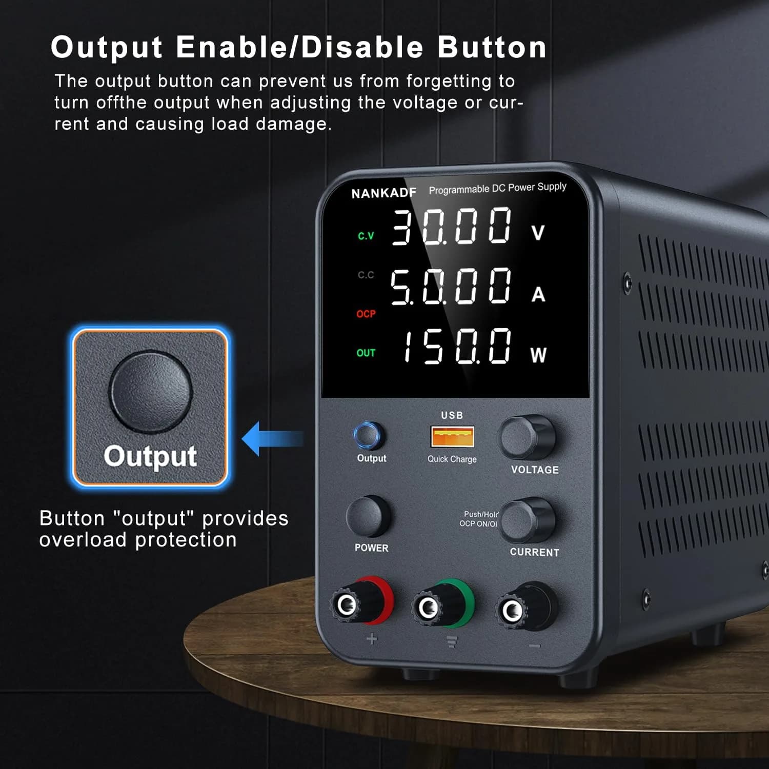 NANKADF 30V 5A Black DC Power Supply with Precise Encoder Knob & USB Quick-Charge - view 4