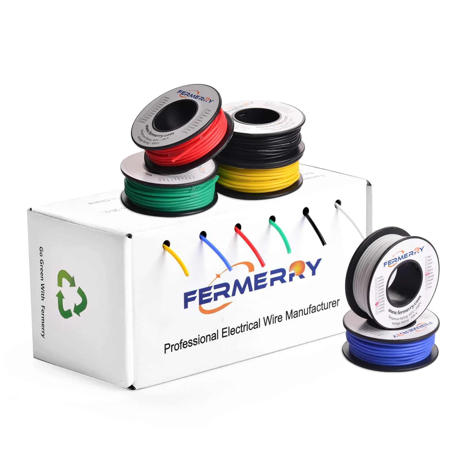 Fermerry 18 AWG Solid Core Wire Spool - 6 Colors, 25ft Each - main product image