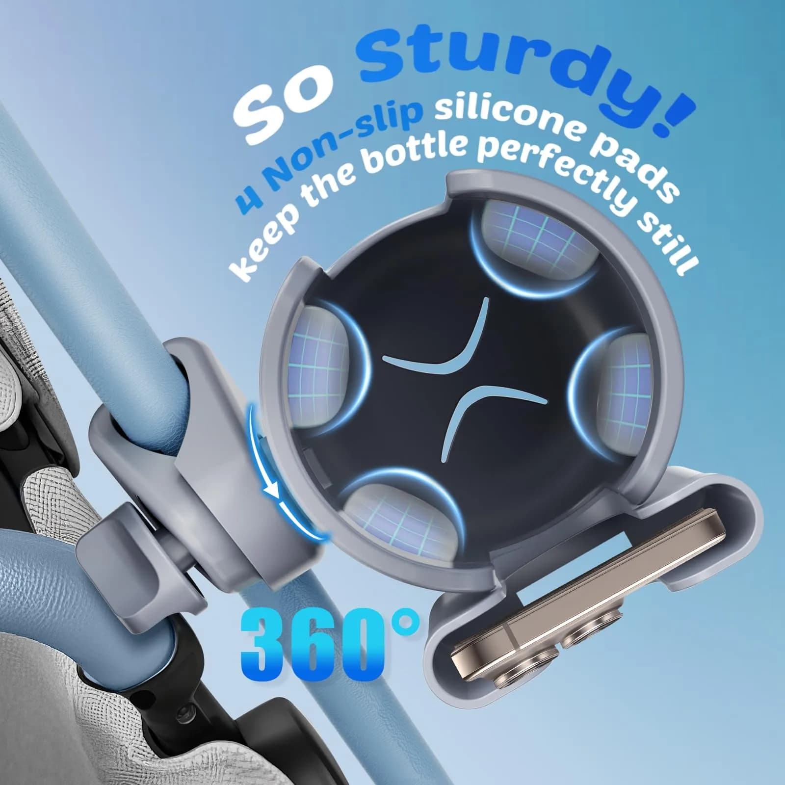 Guiseapue Universal Stroller Cup Holder with Phone Mount | Fits 0.55-1.7 Inch Rods - view 4