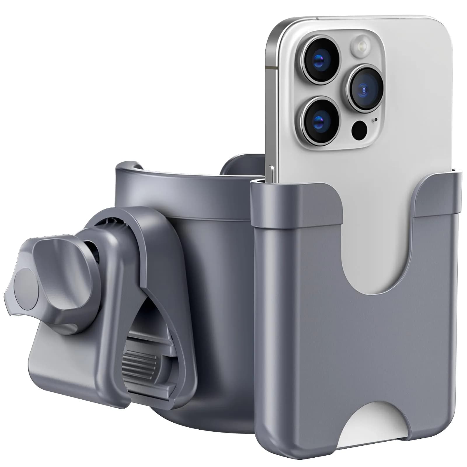 Guiseapue Universal Stroller Cup Holder with Phone Mount | Fits 0.55-1.7 Inch Rods - main product image