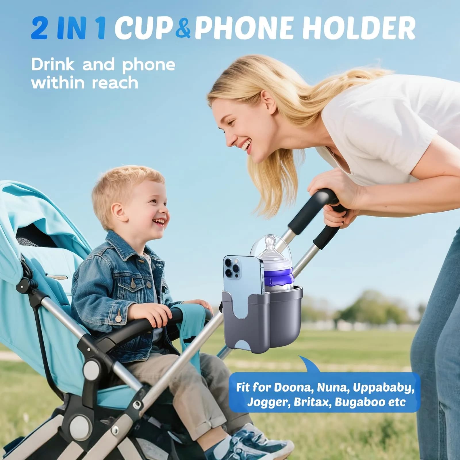 Guiseapue Universal Stroller Cup Holder with Phone Mount | Fits 0.55-1.7 Inch Rods - view 2