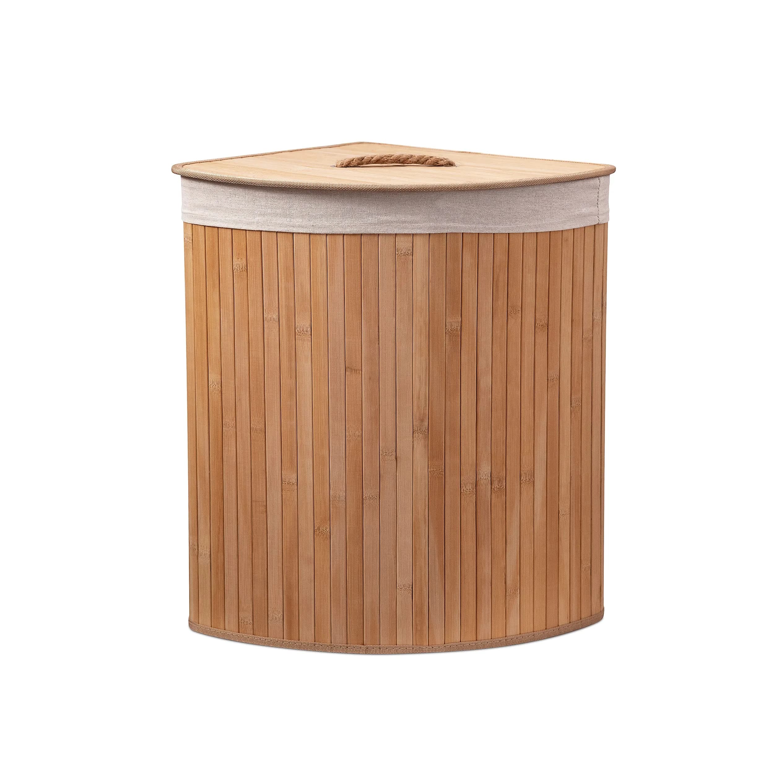 Eco Bath London Bamboo Laundry Basket with Lid - 55 Liters | Triangle Corner Design, Eco-Friendly, Removable Washable Lining — Triangle