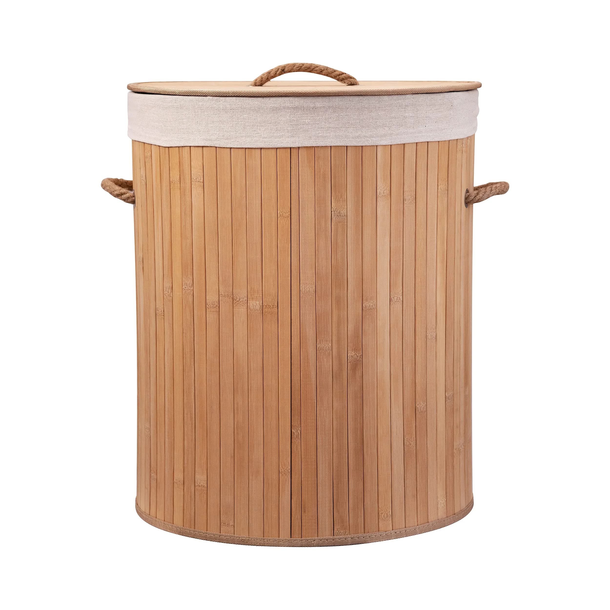 Eco Bath London Bamboo Laundry Basket with Lid - 55 Liters | Elegant Round Design, Eco-Friendly & Spacious
