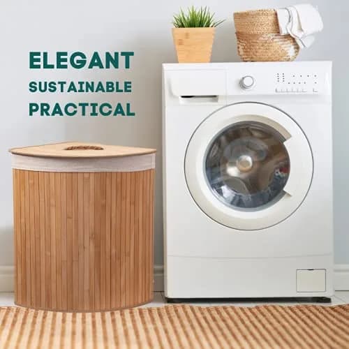 Eco Bath London Bamboo Laundry Basket with Lid - 55 Liters | Elegant Round Design, Eco-Friendly & Spacious thumbnail 2