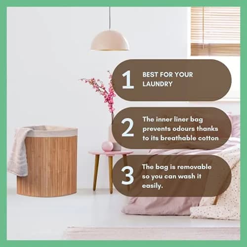 Eco Bath London Bamboo Laundry Basket with Lid - 55 Liters | Elegant Round Design, Eco-Friendly & Spacious thumbnail 3