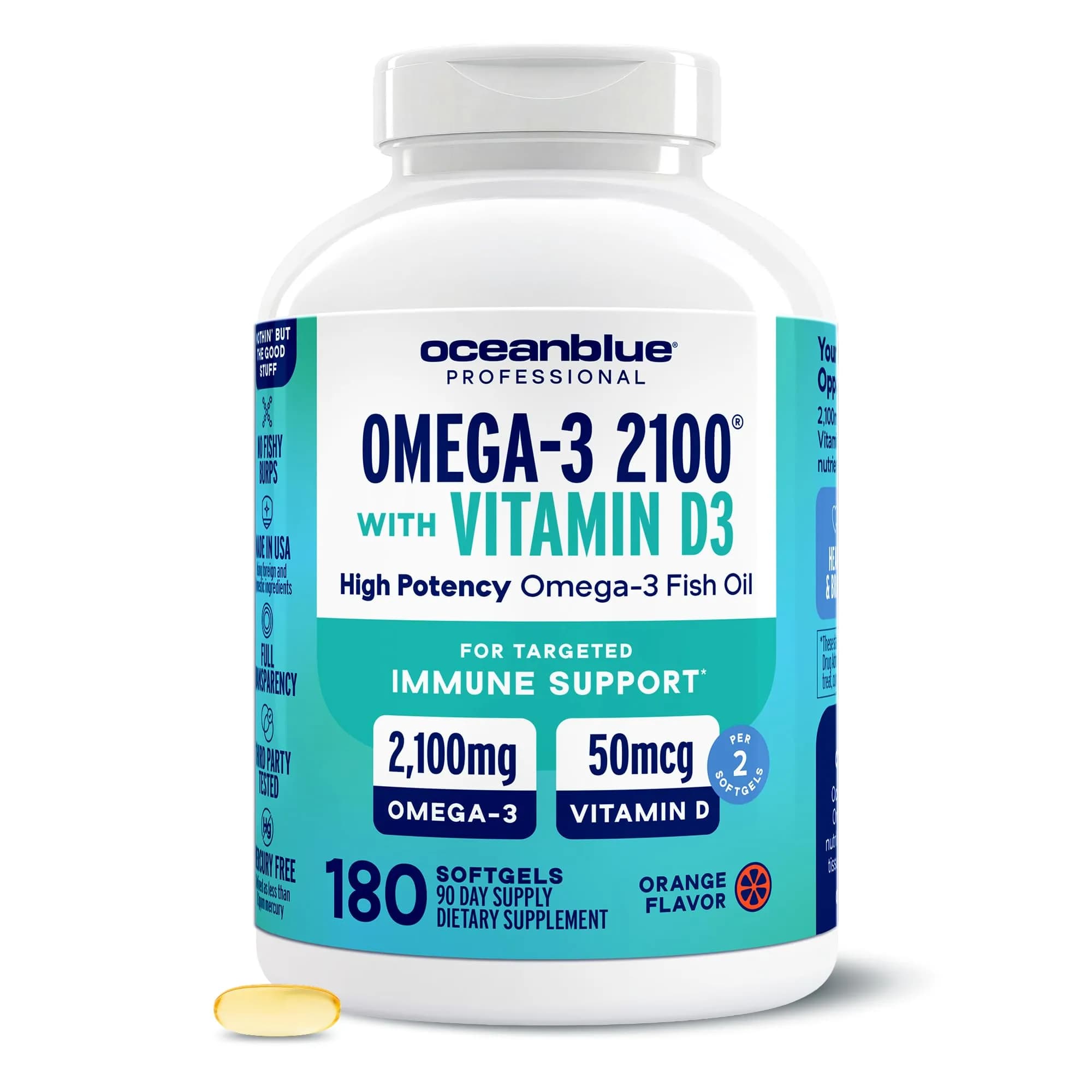 Oceanblue Omega-3 2100 with Vitamin D3-180 Softgels | Triple Strength EPA DHA DPA Support