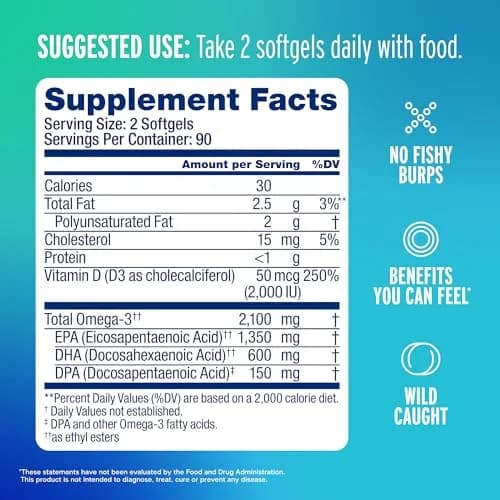 Oceanblue Omega-3 2100 with Vitamin D3-180 Softgels | Triple Strength EPA DHA DPA Support thumbnail 2
