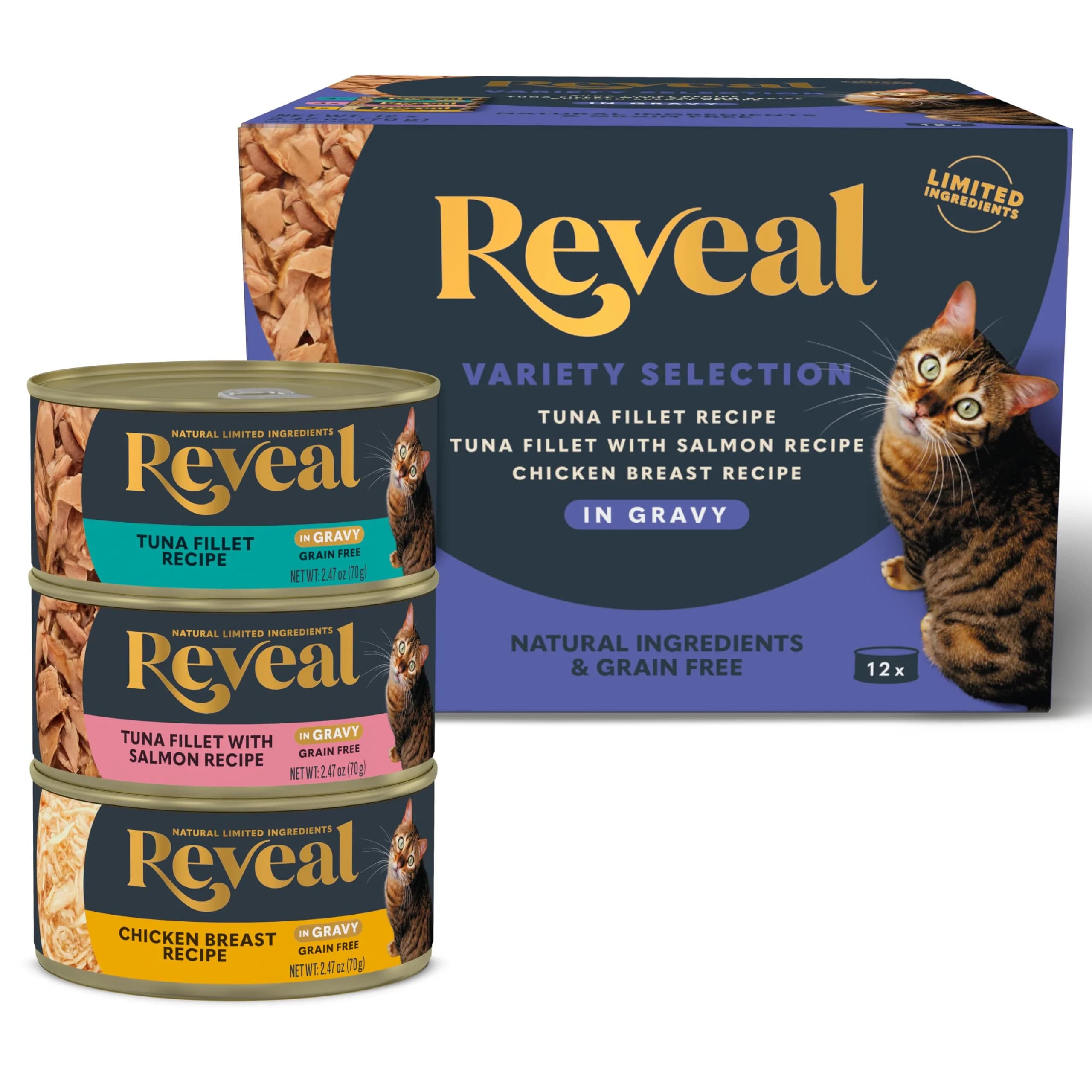 Reveal Fish & Chicken Variety in Gravy Wet Cat Food 12-Pack 2.47 oz Can | Natural, Grain-Free, Limited Ingredient — Fish & Chicken Variety