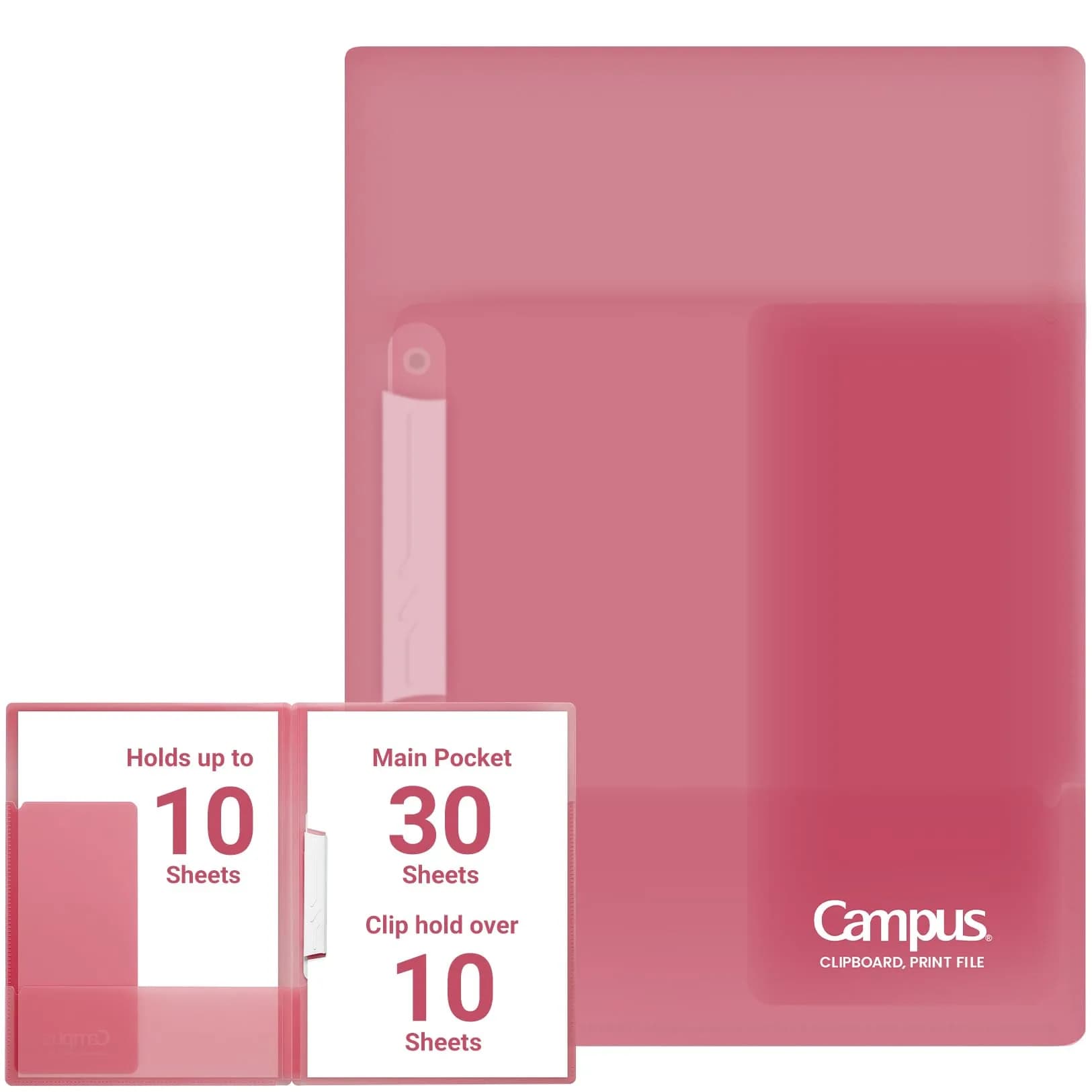 KOKUYO Campus Easy to Review Print File Folder with Pockets, US Letter & A4 Size, Pink | Heavy Duty Dual-Purpose Clip & Pocket Design