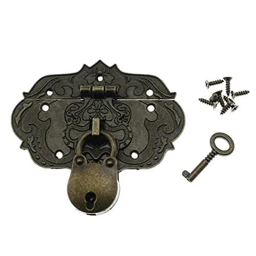 LDCREEE Antique Embossing Decorative Brass Hasp Clasp Latch Lock with Screws & Key for Jewelry Box, Wooden Case, Furniture Decoration (Bronze, 2-Pack) thumbnail 1