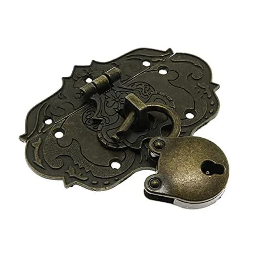 LDCREEE Antique Embossing Decorative Brass Hasp Clasp Latch Lock with Screws & Key for Jewelry Box, Wooden Case, Furniture Decoration (Bronze, 2-Pack) thumbnail 4