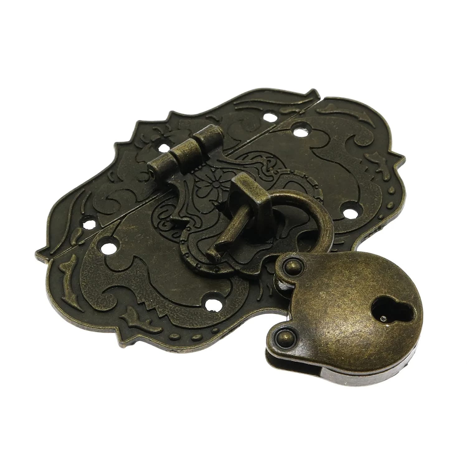 LDCREEE Antique Embossing Decorative Brass Hasp Clasp Latch Lock with Screws & Key for Jewelry Box, Wooden Case, Furniture Decoration (Bronze, 2-Pack) - view 4