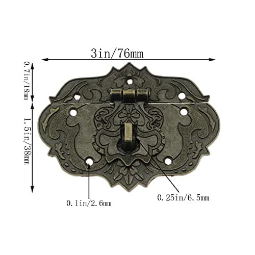 LDCREEE Antique Embossing Decorative Brass Hasp Clasp Latch Lock with Screws & Key for Jewelry Box, Wooden Case, Furniture Decoration (Bronze, 2-Pack) thumbnail 2