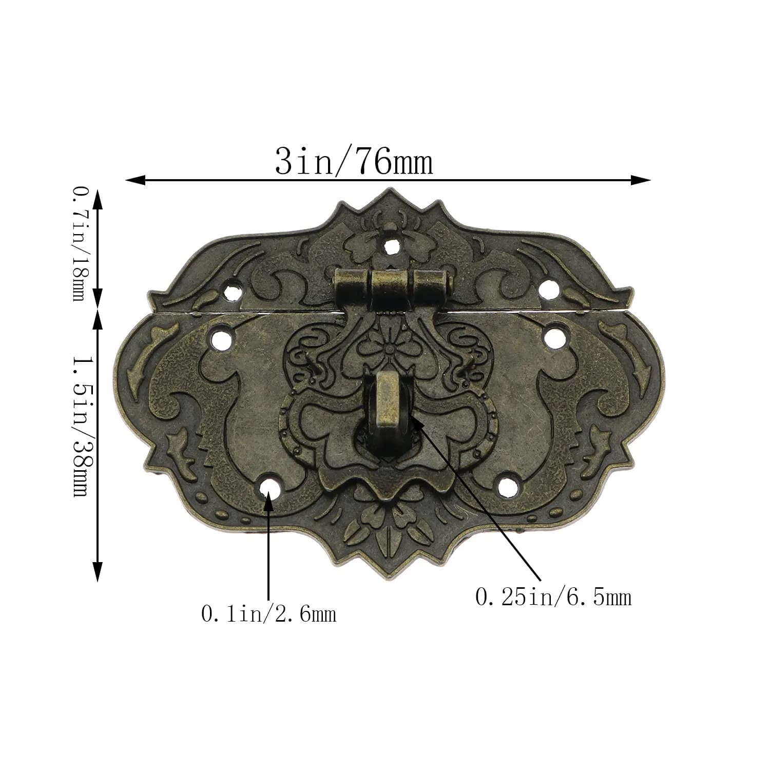 LDCREEE Antique Embossing Decorative Brass Hasp Clasp Latch Lock with Screws & Key for Jewelry Box, Wooden Case, Furniture Decoration (Bronze, 2-Pack) - view 2