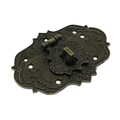 LDCREEE Antique Embossing Decorative Brass Hasp Clasp Latch Lock with Screws & Key for Jewelry Box, Wooden Case, Furniture Decoration (Bronze, 2-Pack) thumbnail 3