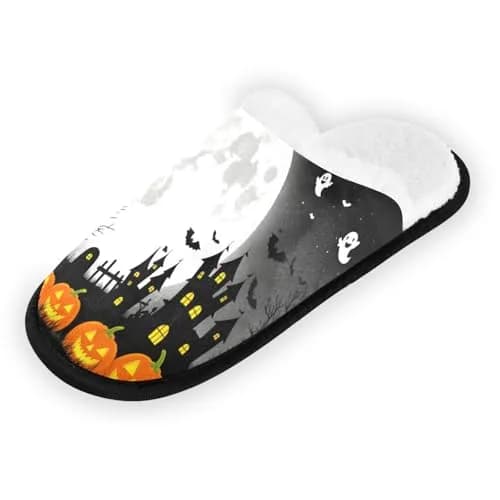 Dussdil Halloween Pupkins Bats Ghosts Slippers | Memory Foam, Non Slip, Haunted House Design (70-120 chars) thumbnail 6