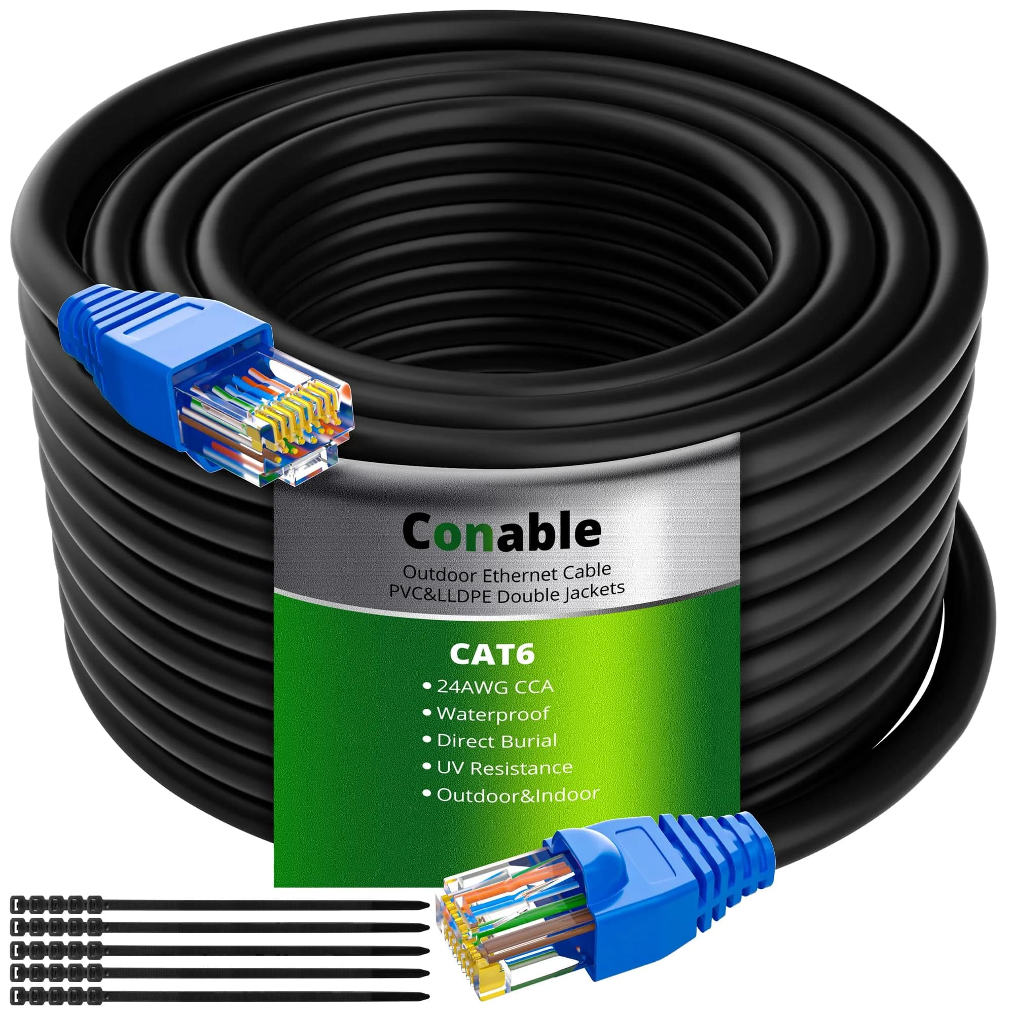 Conable Cat 6 Outdoor Ethernet Cable 250 Feet | UV Resistant, High-Speed 10Gbps, 550MHz Bandwidth