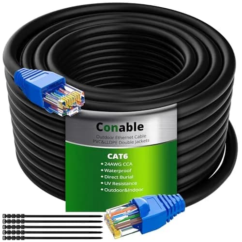 Conable Cat 6 Outdoor Ethernet Cable 250 Feet | UV Resistant, High-Speed 10Gbps, 550MHz Bandwidth thumbnail 1