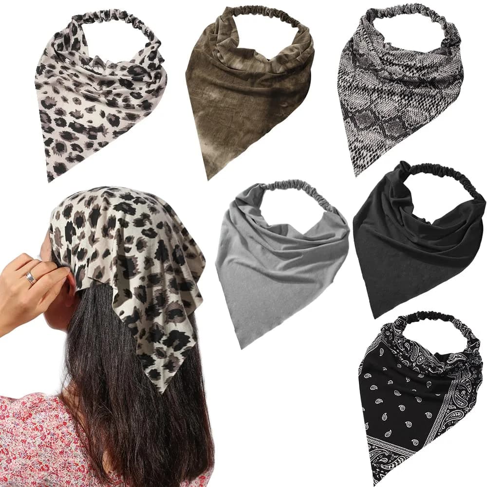 Vercret Chiffon Hair Scarf Headband 6-Pack | Boho Floral Print Elastic Bandana Headbands for Women & Girls - main product image