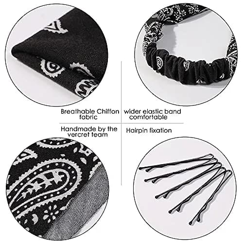 Vercret Chiffon Hair Scarf Headband 6-Pack | Boho Floral Print Elastic Bandana Headbands for Women & Girls thumbnail 4