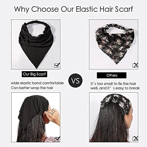 Vercret Chiffon Hair Scarf Headband 6-Pack | Boho Floral Print Elastic Bandana Headbands for Women & Girls thumbnail 3