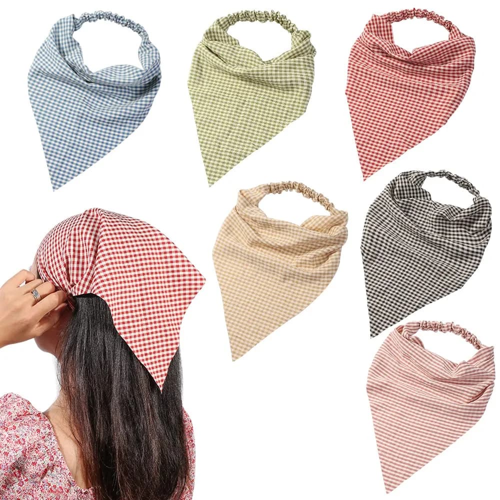 Vercret Gingham Hair Scarf Headband for Women, 6-Pack | Classic Floral Patterns - main product image