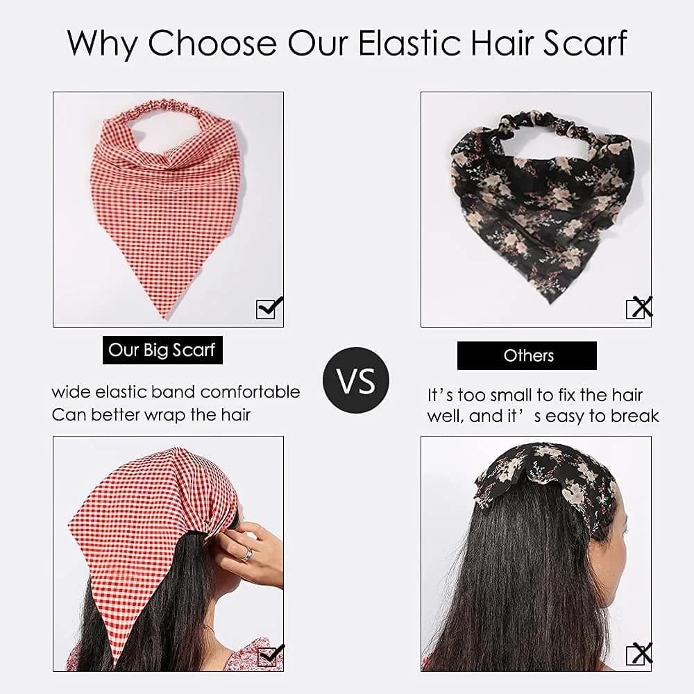 Vercret Gingham Hair Scarf Headband for Women, 6-Pack | Classic Floral Patterns - view 3