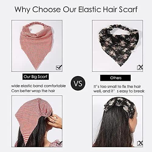 Vercret Gingham Hair Scarf Headband for Women, 6-Pack | Classic Floral Patterns thumbnail 3