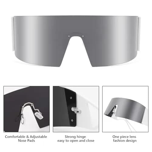 FEISEDY Futuristic Cyclops Visor Sunglasses White Frame/Sliver Mirror Lens | UV Protection thumbnail 4